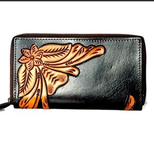 Handmade GENUINE LEATHER Hand carved Handcrafted WALLET